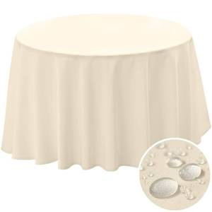 lot 10113 image: BYDOLL Table Cloth 70 Inch Round Tablecloth Fits Max60 Inch Diameter Table Top,Beige Polyester Washable Wrinkle-Free Spillproof Tablecloth for Party Patio Cover