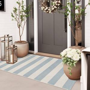 lot 10114 image: Sungea Blue Striped Front Door Mat Outside Entrance 2x4.3 Outdoor Rug