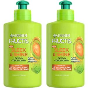 lot 10122 image: Garnier Fructis Sleek & Shine Leave-In Conditioner Cream, Anti-Frizz Hair Treatment with Plant Keratin  Argan Oil, Controls Frizz and Provides Smoothness For Frizzy, Dry Hair, 10.2 Fl Oz (Pack of 2)