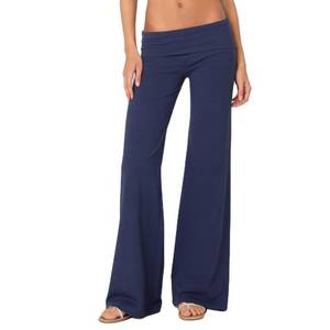 lot 10136 image: FOMOYUU Lounge Yoga Pants for Women Fold Over Low Waist Wide Leg Bell Bottoms (Royal Blue, XL)