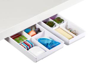 lot 10141 image: Bostitch Konnect Under Desk Drawer, Self-Adhesive Slide Out Storage Organizer with 4 Customizable Dividers, 2-Pack