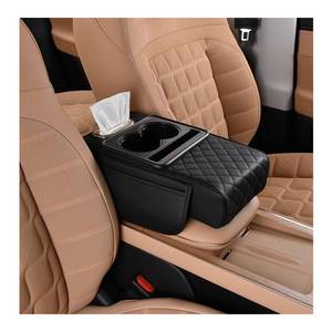 lot 10144 image: HZEL Car Center Console Cover, Leather Vehicle Armrest Cushion with Storage Bags, Cup Holder �� Tissue Box, Waterproof Auto Interior Arm Rest Seat Box Pad, Universal Fit (Black)