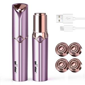 lot 10150 image: Facial Hair Removal for Women, Ladies Face Shaver(Rechargeable) for Chin Upper Lip Neck Armpits, Included 4 Replacement Heads, with a Velvet Storage Pouch