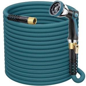 lot 11604 image: FlexiSolve Garden Hose 100 ft, Non-Expandable Lightweight Water Hose, 360° Swivel Anti-Kink Fittings, 10-Pattern Spray Nozzle & Shut-Off Valve, Flexible Water Hose for Yard, Lawn, Car Wash, Blue