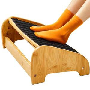 lot 11606 image: HUANUO Bamboo Under Desk Footrest with 4 Heights and Massage Texture
