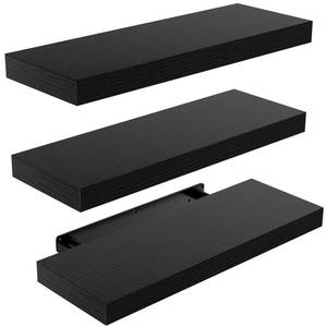 lot 11607 image: AMADA HOMEFURNISHING Floating Shelves Black, Wall Shelves with Invisible Brackets for Bedroom, Bathroom, Living Room, Kitchen, Set of 3 - AMFS07