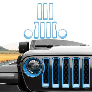 lot 11610 image: RT-TCZ for Wrangler JL Mesh Front Grille Grill Insert Headlight Light Cover Trim for Jeep Wrangler JL JLU 2018-2022 Baby Blue Exterior Accessories 9pcs