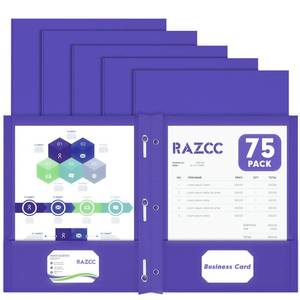 lot 11613 image: Two Pocket Folders, RAZCC 75 Pack Two Pocket Folders with Prongs, 3 Prong Folders Fit Letter Size Paper, Pocket File Folders for School Office Home Business, Purple