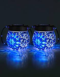 lot 11623 image: Mosaic Solar Lights Outdoor 2 Pack, Solar Hanging Lanterns Christmas Halloween Gifts for Women Mom Grandma, Waterproof Glass Globe Lights, Garden Patio Decor for Yard, Tree, Balcony, Cold