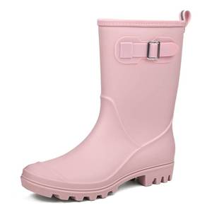 lot 11625 image: DKSUKO Womens Wide Mid Calf Rain Boots Waterproof Garden Boots with Buckle Size 9 (Used)