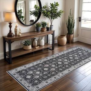 lot 11629 image: Hallway Washable Runner Rug - 2x6 Kitchen Rugs Entryway Rug Runner Vintage Soft Floor Mat Non Slip Indoor Farmhouse Carpet for Bathroom Living Room Bedroom (2 X 6, Black)