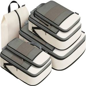 lot 11634 image: BAGAIL 4 Set6 Set8 Set Compression Packing Cubes Travel Accessories Expandable Packing Organizers (Half Mesh, 6-Beige)