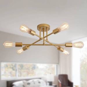 lot 11636 image: MEIXISUE Gold Modern Sputnik Chandelier Ceiling Light Fixtures,6-Lights Industrial Metal Semi Flush Mount Ceiling Light for Bedroom Dining Room Living Room Kitchen Hallway UL Listed