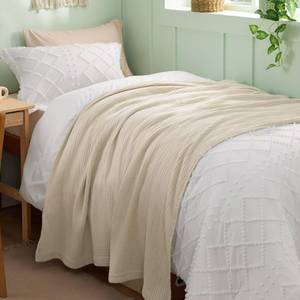 lot 11639 image: Bedsure 100% Cotton Muslin Blanket Twin XL for Bed - 4-Layer Breathable and Lightweight Soft Gauze Muslin Blankets for Adults, PureWoven Thin Summer Blanket for College Dorm, Linen Beige, 66x90 Inches