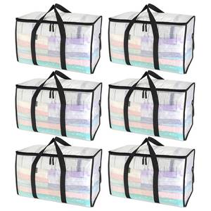 lot 12000 image: BALEINE 6-Pack Oversized Moving Bags with Reinforced Handles, Heavy-Duty Storage Tote for Clothes, Moving Supplies (Clear, 6-Pack)