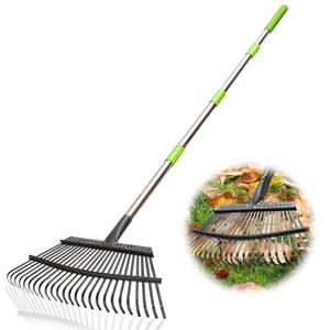 lot 12012 image: Adjustable 65 Inch Long 18 Inch Wide Garden Rake, 25 Tines Metal (Only Bottom)