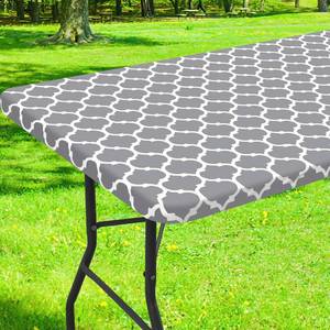 lot 12038 image: Smiry Rectangle Picnic Table Cover, Waterproof Elastic Fitted Camping Tablecloths for 6 Foot Tables, Wipeable Flannel Backed Vinyl Tablecloth Protector for Indoor, Outdoor (Grey, 30x72 Inches)
