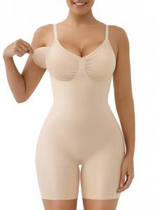 lot 12046 image: SHAPERX Womens Seamless Shapewear Tummy Control Bodysuit with Removable Pads Mid Thigh Body Shaper,SZ5468-Beige-SM