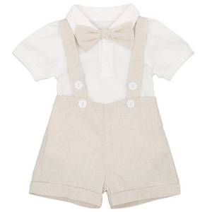 lot 12047 image: Newborn Baby Boys Formal Suit Gentleman Tuxedo Outfit Bow tie Romper Jumpsuit Overalls Suspenders Cotton Birthday Cake Smash Short Sleeve T Shirt Wedding Christening Bib Pants Clothes Khaki 6-12 M