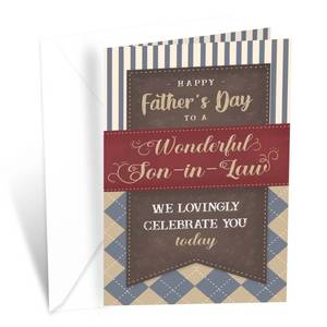 lot 12056 image: Prime Greetings Fathers Day Card For Son In Law, Made in America, Eco-Friendly, Thick Card Stock with Premium Envelope 5in x 7.75in, Packaged in Protective Mailer