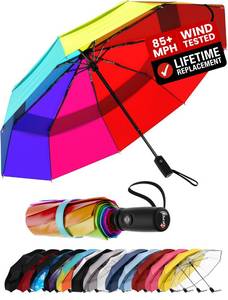 lot 12060 image: Windproof Travel Umbrella - Compact & Withstands Winds up to 100MPH, Strongest Premium Auto Folding Umbrella for Rain and Sun - Durable, Light & Portable for Women & Men, Fits Backpack & Cars
