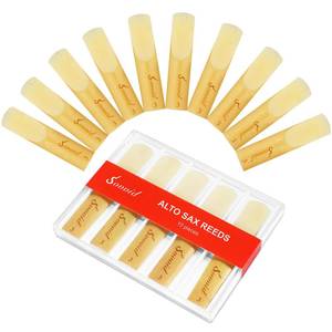 lot 12065 image: Sovvid 10 Pack Professional Alto Saxophone Reeds with Plastic Box, Strength 3.0 Alto Sax Reeds, Laser Engraved Marking & Thinner Reed Tip for Easy of Play, Traditional Reeds for Saxophone Alto