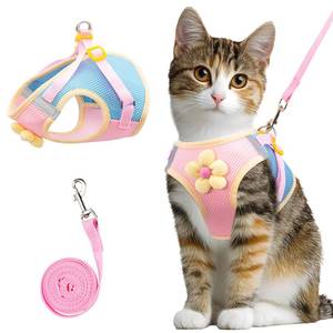 lot 12076 image: Coppthinktu Cat Harness and Leash Set Escape Proof, Adjustable Cat Vest Harnesses Soft Kitten Harness Reflective Strips Jacket with Flower, Breathable Mesh Harnesses for Cats Puppy Outdoor Walking