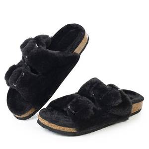 lot 12429 image: FITORY Womens Open Toe Slippers,Faux Rabbit Fur Cork Slides Sandals Size 8.5(Slight Use)