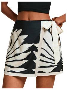 lot 12443 image: MakeMeChic Womens Summer Boho Wrap Mini Skirt Beach Vacation Short Skirts Leave Print Black Large
