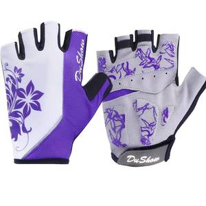 lot 12444 image: DuShow Women Half Finger Cycling Gloves, Floral Pattern Printed with Anti-Slip Shock-Absorbing Pad for RoadMountain Biking, Gym - Short Fingerless(Purple,M)