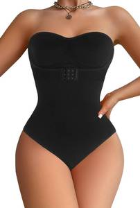 lot 12445 image: KIMIKAL Womens Strapless Tummy Control Shapewear Bodysuit-Seamless Non-Slip Tank Thong Body Shaper Removable Clear Straps (Black, X-Large)