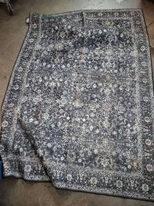 lot 13285 image: Decorative Floor Rug with Floral and Scrollwork Pattern 88 x 56 in