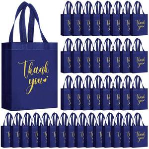 lot 13292 image: SilTriangle 50 Pcs Thank You Gift Bags with Handles Bulk Reusable Non Woven Bags Bridesmaid Souvenir Handbags for Wedding Easter Graduation Sorority Birthday(10 x 8 x 4 Inch,Navy Blue)