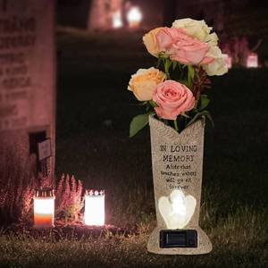 lot 13295 image: Solar Memorial Cemetery Flower Vase with LED for FreshArtificial Cemetery Grave Decorations Angel Statue Vase with Spikes Gravestone Decor