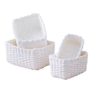 lot 13306 image: 4PCS Woven Storage Baskets Set, Small Baskets for Organizing, Square Handwoven Paper Rope Organizer Bins for Shelves and Home Storage (White)