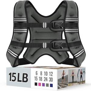 lot 13314 image: Zeerun Weighted Vest, 6lb8lb10lb12lb15lb18lb20lb24lb30lb for Men Women, Reflective Stripe Adjustable Buckle, Comfortable Durable Rucking Vest for Walking Running Strength Training, 15LBS-Gray
