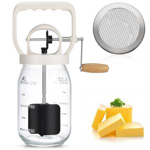 lot 13319 image: CAROD Classical Butter Churner, 1.5L Glass Jar with Hand Injury Prevention Device & Sifting Lid, 50oz Hand Crank Jar Maker Creates Fresh Homemade Butter within 15 Min, Ideal DIY Kitchen Gift
