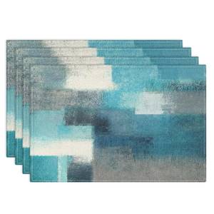 lot 14376 image: Emvency Farmhouse Placemats Set of 4, 12x18 Inch Modern Teal and Grey Abstract Art Painting Table Mats for Outdoor Home Party Kitchen Dining Decoration