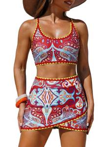 lot 14387 image: ZAFUL Women Color Block Bikini Set with Wrap Skort Swimsuit with Skirt