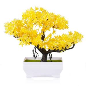 lot 14389 image: Frjjthchy Mini Artificial Bonsai Tree with Cement Pot Home Decor, Yellow