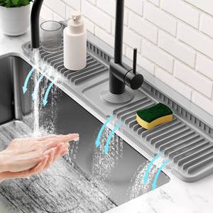 lot 14402 image: 24 Longer Faucet Mat for Kitchen Sink Splash Guard7° Slope Fast Self-drainingSnap Lock FitKitchen Sink Faucet Mat Splash Guard Kitchen Sink Area Water Splash Guard Behind Faucet Draining Mat