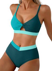 lot 14407 image: Herseas Womens High Waisted Two Piece Swimsuit Modest Bikini Set Green XL