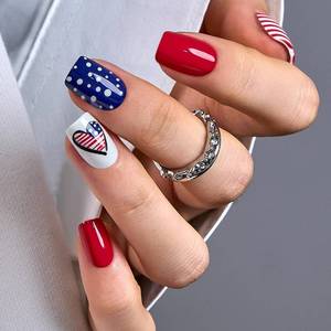 lot 14416 image: CurvLife Soft Gel Press On Nails Kit - Patriot Full Cover False Nail Tips with Trendy Designs, Reusable & Glue Included - Easy Application Nail Accessories for Women