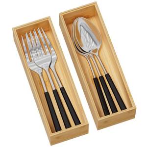 lot 14432 image: Greatseas Kitchen Drawer Organizer Bins, Stackable Bamboo Deep Drawer Organizer for Silverware, Utensils, Cutlery, Flatware, Junk Drawer, Dresser, Bathroom, 9 x 3 x 2.5 (Set of 2)