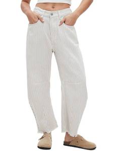 lot 14436 image: Dark Gray Kedera Women Stripe Barrel Jeans Casual Loose Denim Jeans Wide Leg Baggy Pants Mid Waist Boyfriend Jeans Y2k