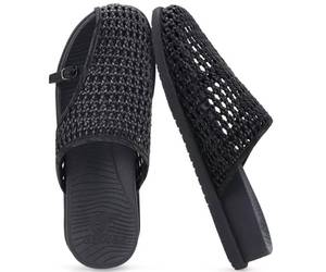 lot 14440 image: COFACE Womens Orthotic Sandals with Plantar Fasciitis Arch Support Summer Travel Fashion Flats Sandles Beach Essentials Comfort Thick Cushion Dressy Slides Breathable Woven Mesh Mules, Black Size 12