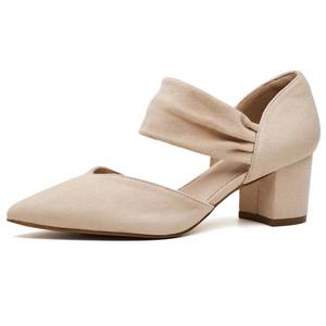 lot 14441 image: Volattio Womens Pumps Closed Toe Low Chunky Heels Dress Shoes for Women Comfortable Dressy Party Wedding Bridal Shoes Nude Size 10 Wide Width