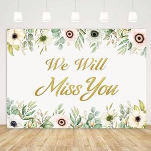 lot 14446 image: We Will Miss You Backdrop Banner,White Farewell Party Decorations,Pink White Flowers Photography Background Farewell Anniversary Retirement Graduation Decorations Photo Supplies Props(8x6ft)