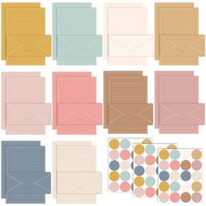 lot 14447 image: TaoBary 160 Packs Stationery Paper Set (50 Double Sided Stationery Writing Papers 50 Matching Envelopes) 60 Round Dot Sticker, 10 Design(11 x 8.5 Inch,Boho Color)