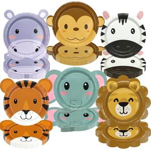 lot 14449 image: PIXHOTUL Jungle Animal Paper Plates 60 Pack - Jungle Safari Birthday Party Supplies Animal Shape Plates for Kids Birthday, Zoo Party, Baby Shower, Wild One